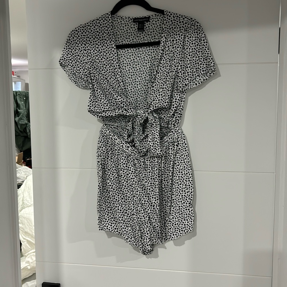 Urban planet short sleeve Dalmatian print tie front cutout romper